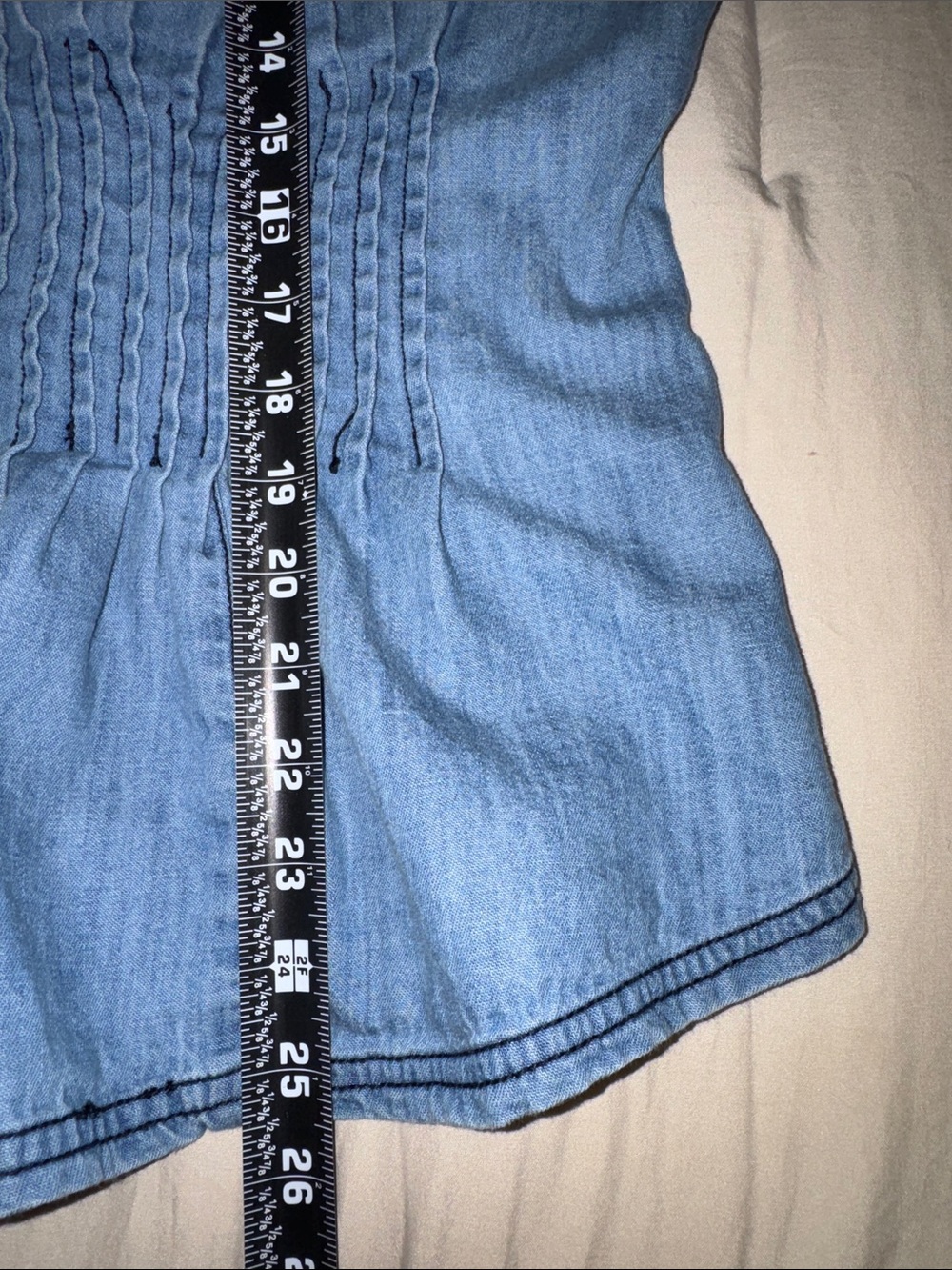 Anthropologie Pilcro Short Sleeve Pleated Denim Corset Blouse size XL. - Picture 9 of 12